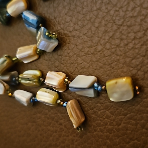 Vintage 1990s Abalone Seed Beaded Dangle Hook Boho Earrings - Picture 4 of 6